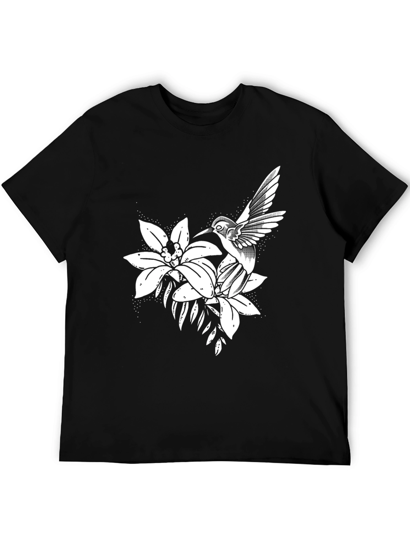 Hummingbird and Flower Graphic Black Tee