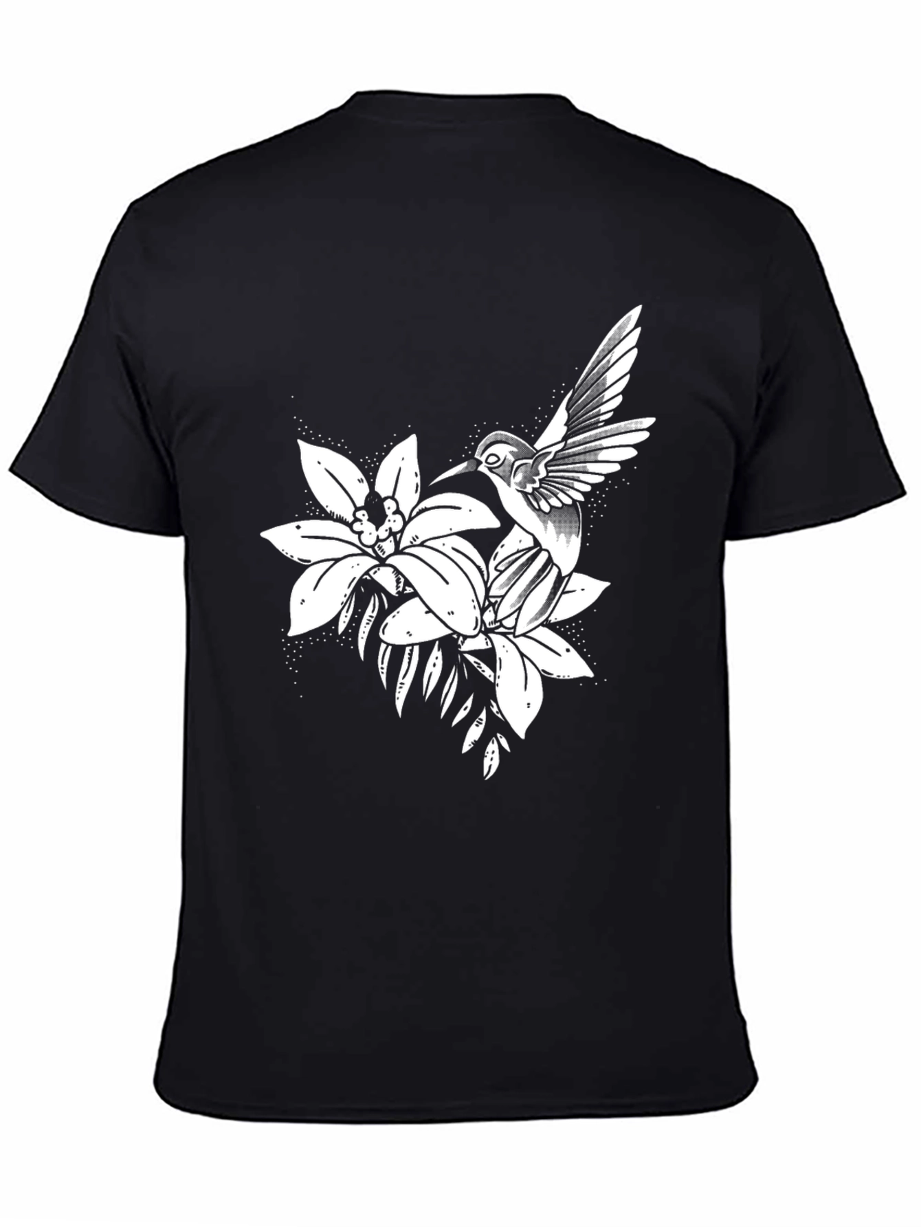 Hummingbird and Flower Graphic Black Tee