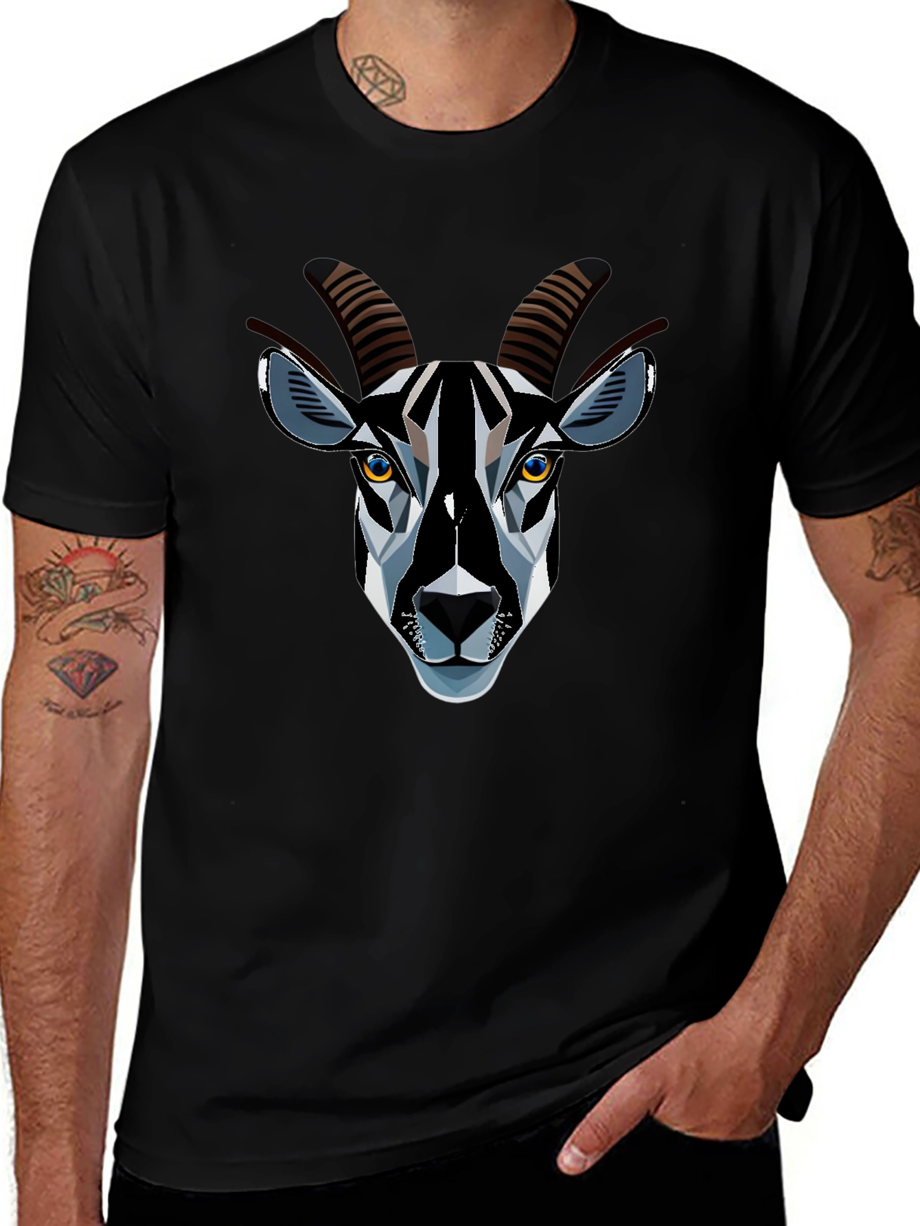 Geometric Goat Graphic Black Tee