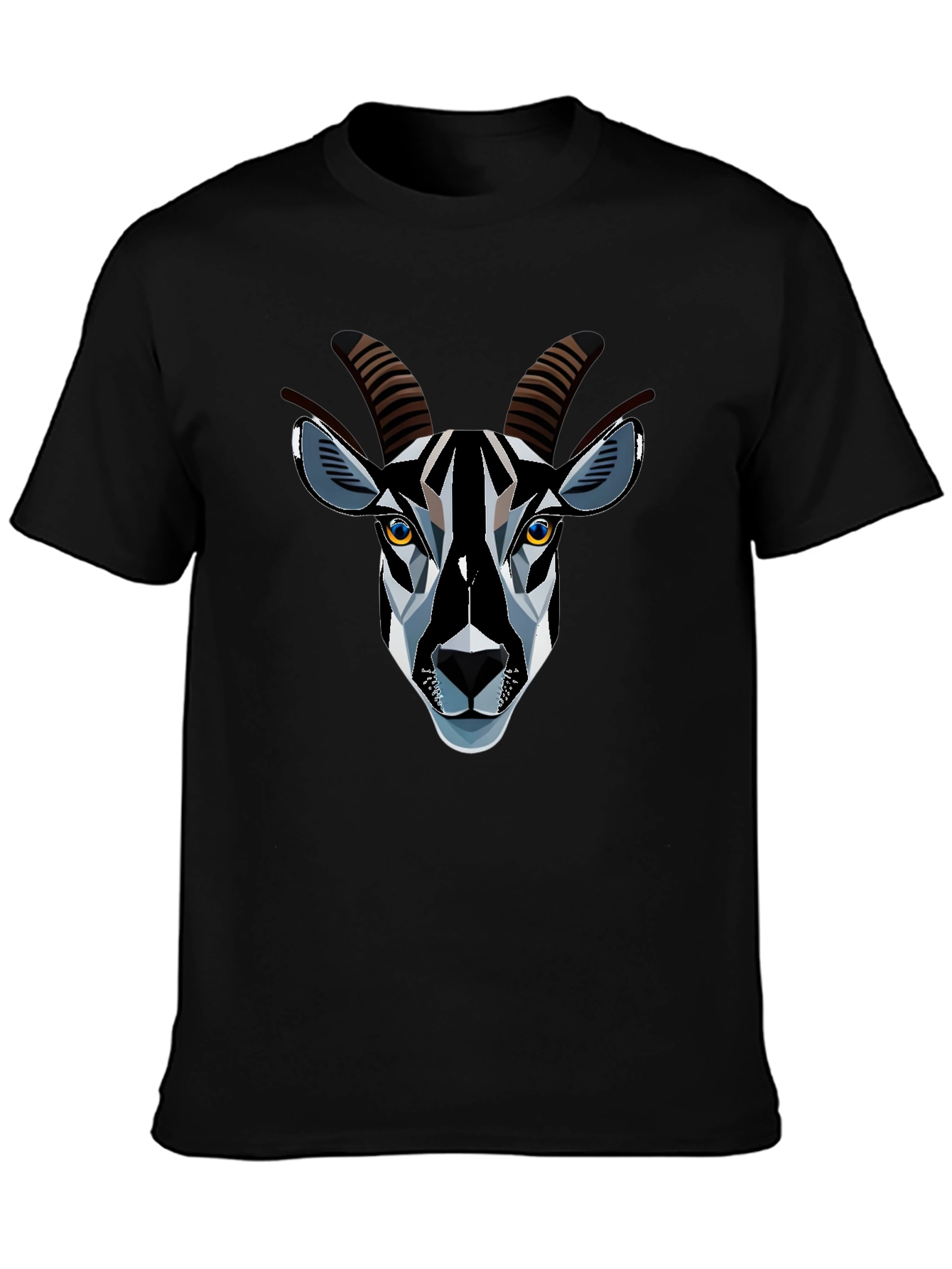 Geometric Goat Graphic Black Tee