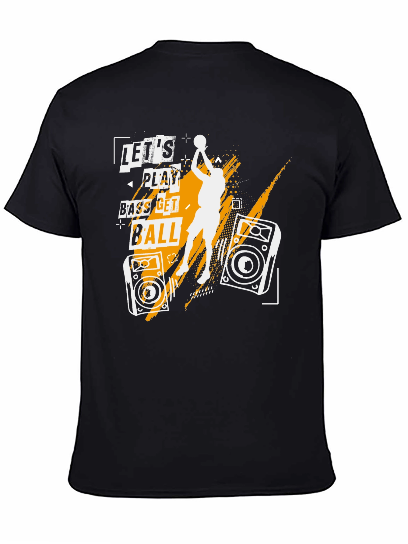Lets Play Bass Get Ball Black Graphic T-Shirt