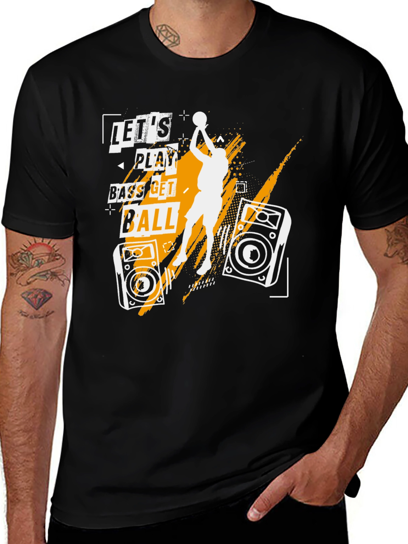 Lets Play Bass Get Ball Black Graphic T-Shirt