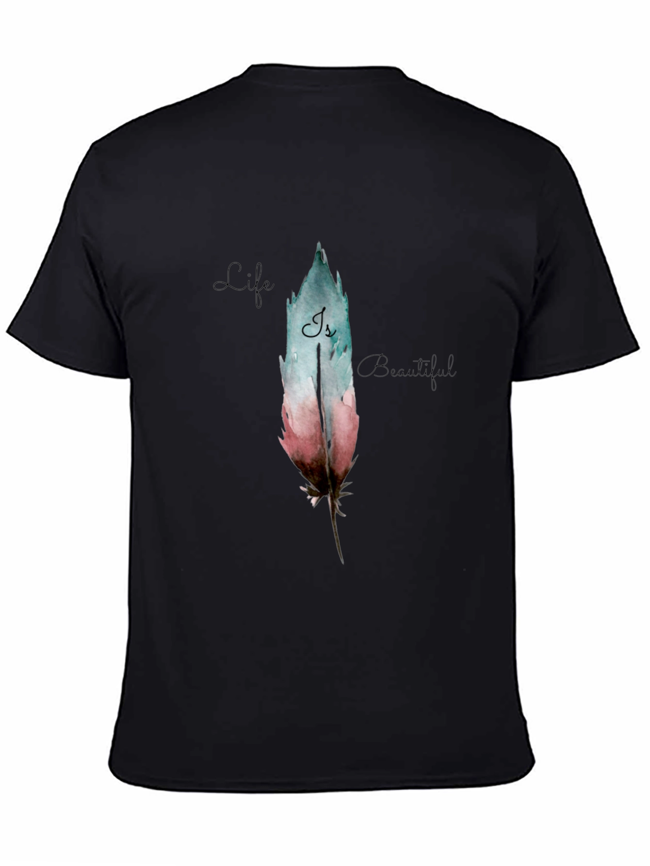 Feather Graphic Black T-Shirt - Life is Beautiful