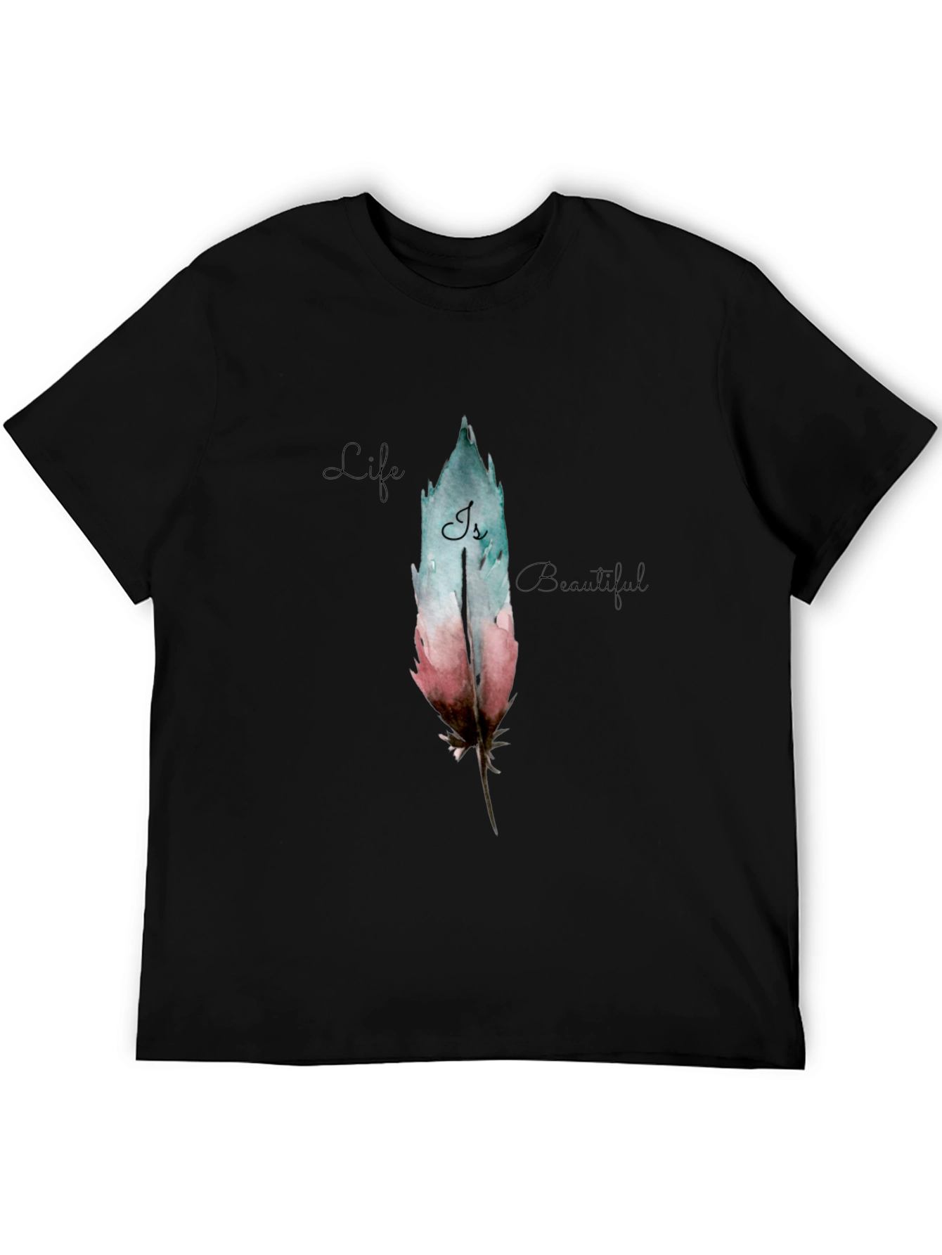 Feather Graphic Black T-Shirt - Life is Beautiful