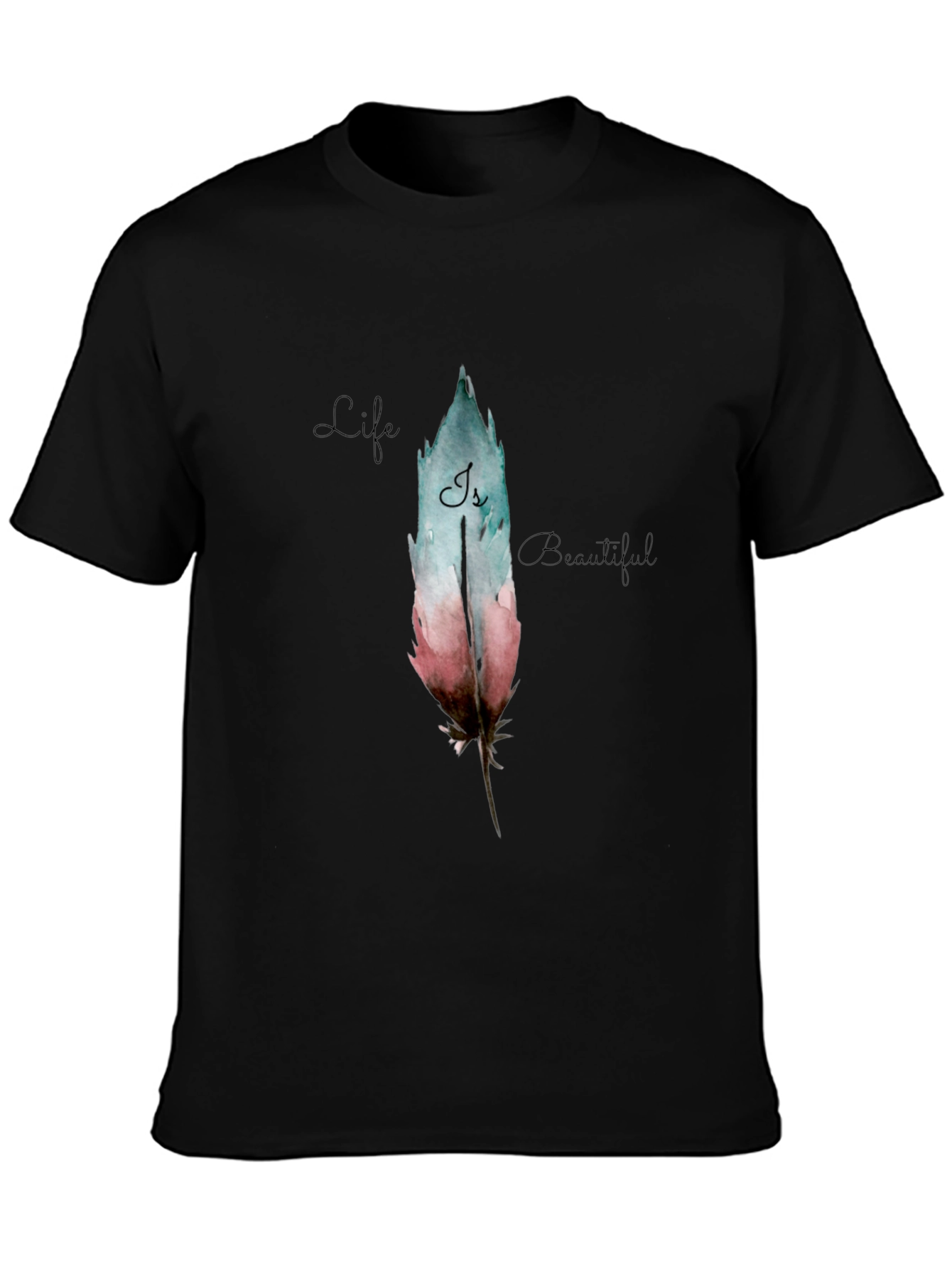 Feather Graphic Black T-Shirt - Life is Beautiful