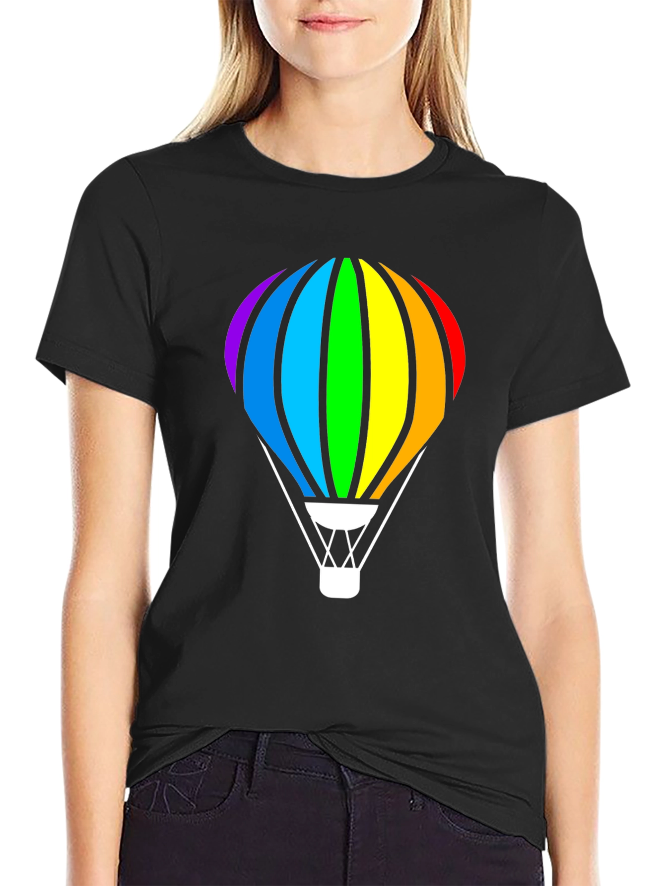 Rainbow Hot Air Balloon Black T-Shirt