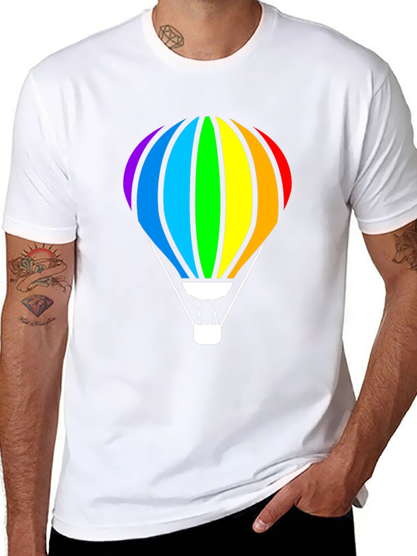 Rainbow Hot Air Balloon Black T-Shirt