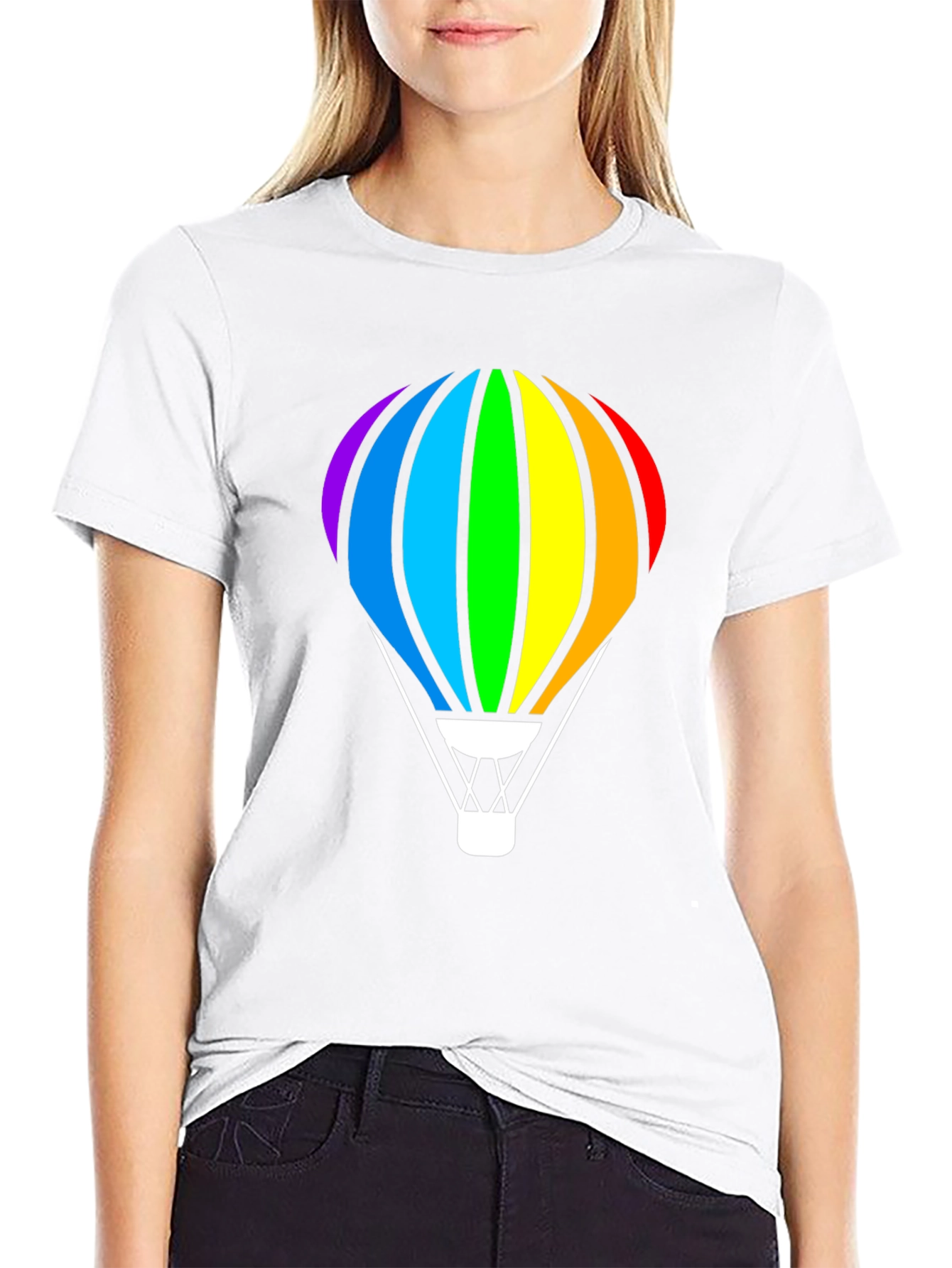 Rainbow Hot Air Balloon Black T-Shirt