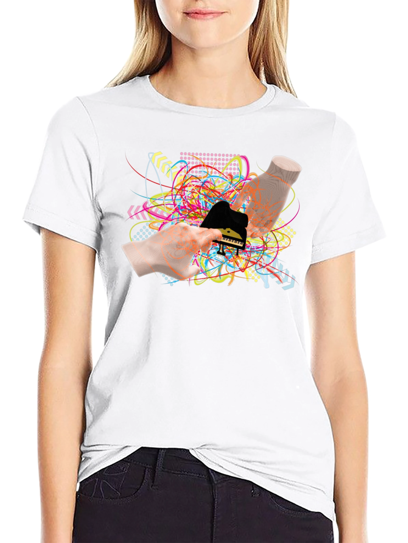 Abstract Piano Graphic Black T-Shirt
