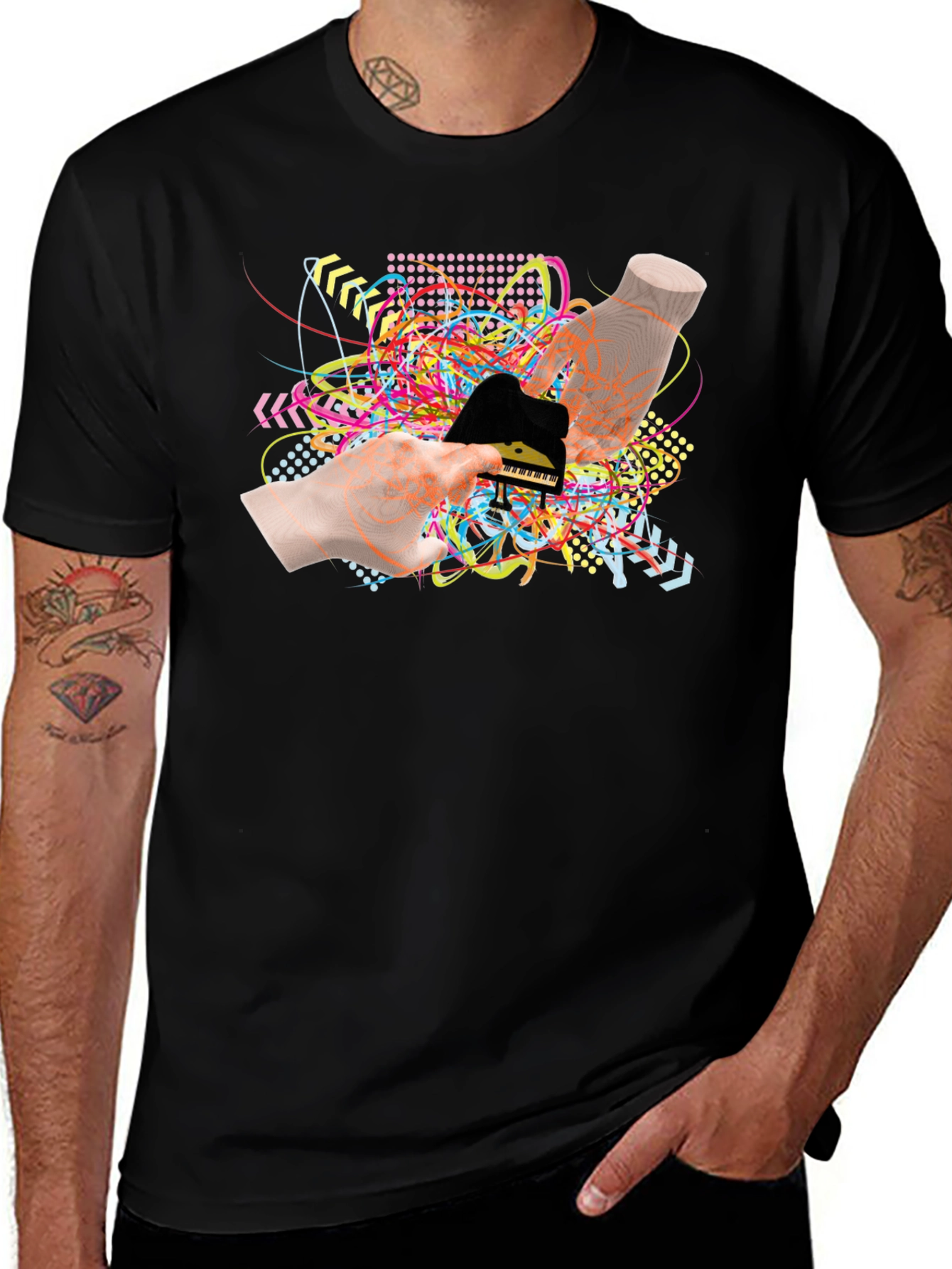 Abstract Piano Graphic Black T-Shirt