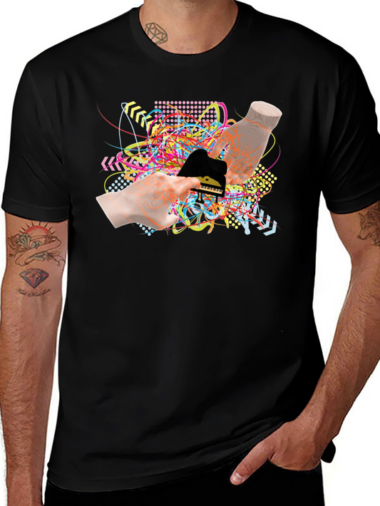 Abstract Piano Graphic Black T-Shirt
