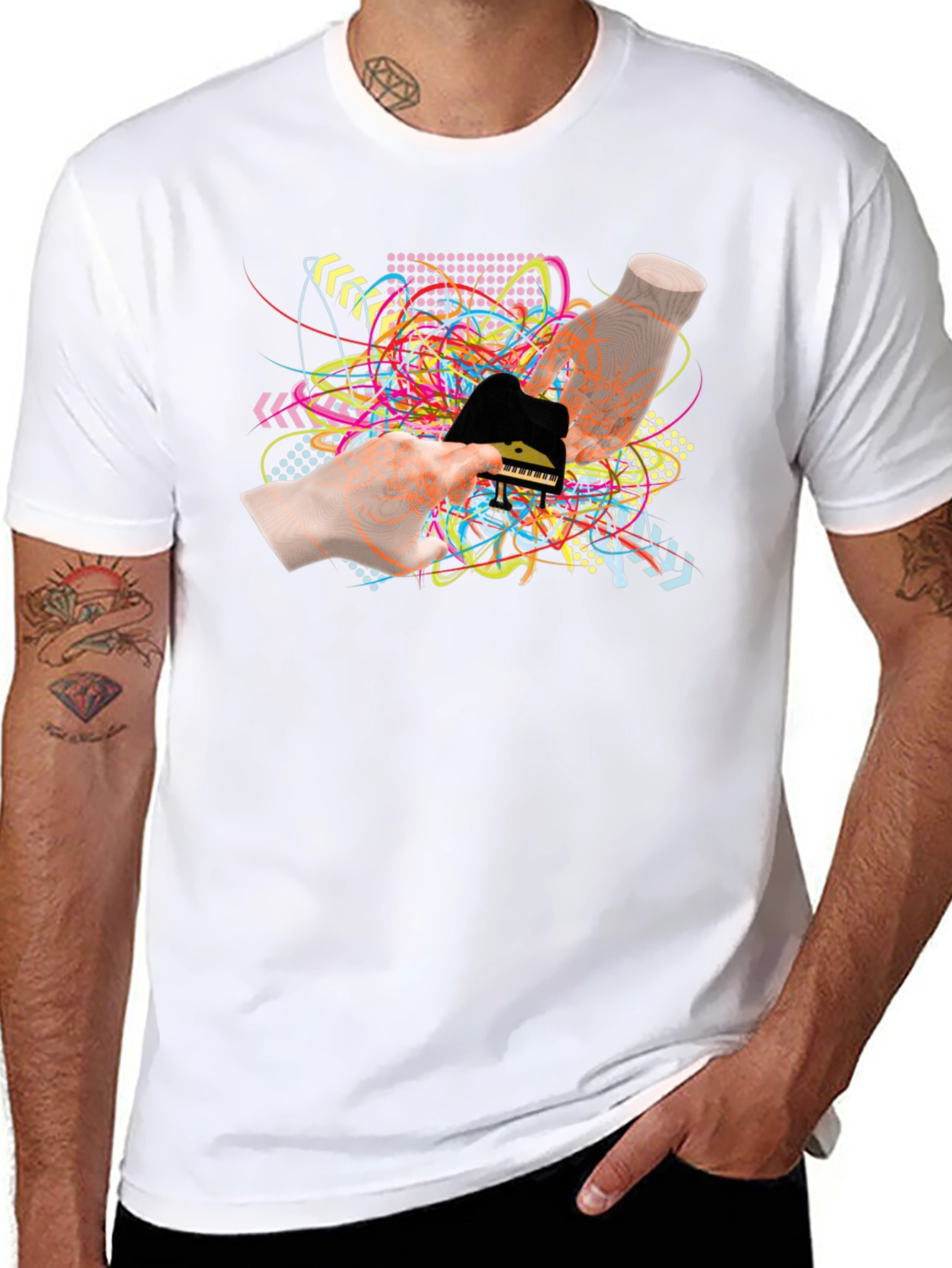 Abstract Piano Graphic Black T-Shirt
