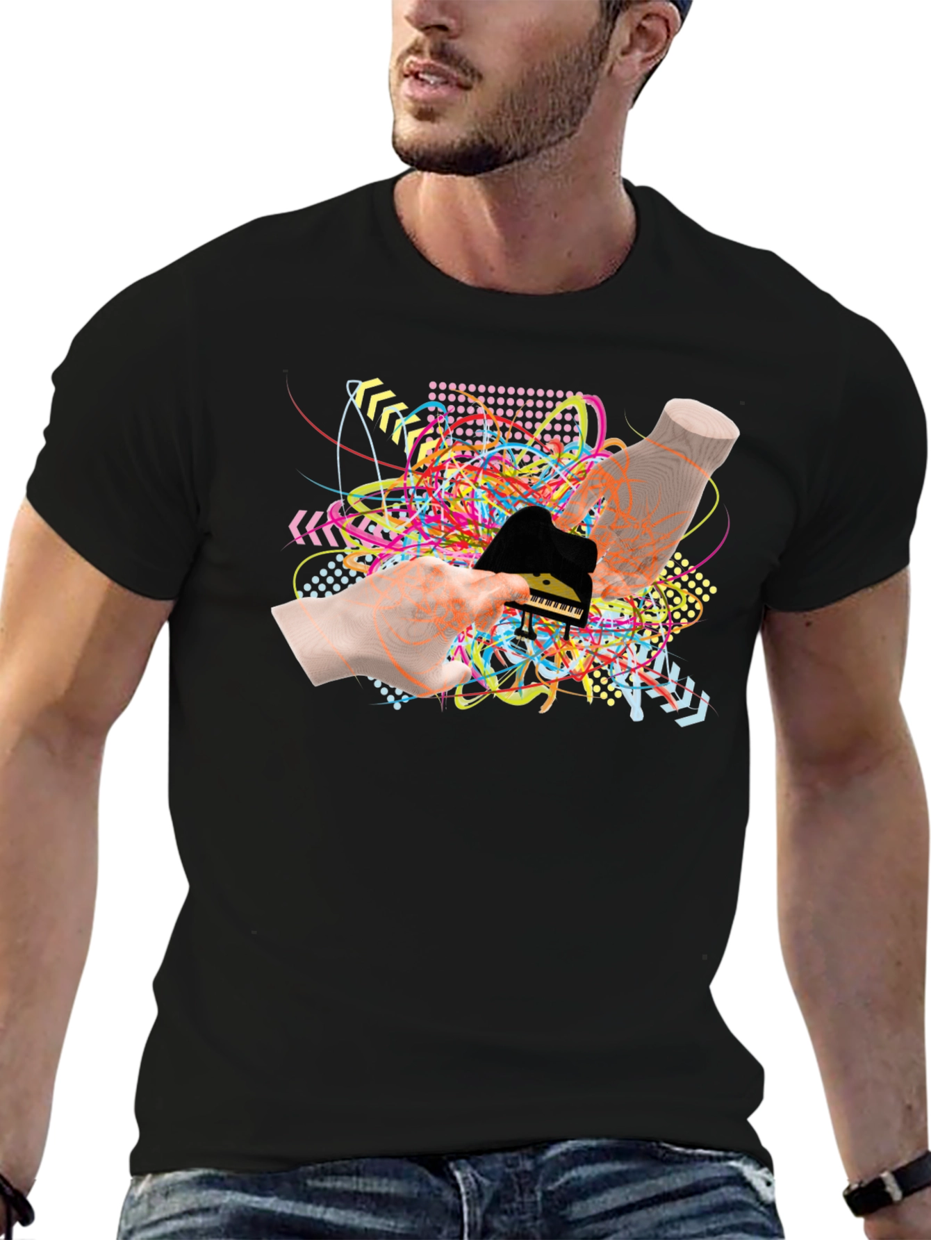 Abstract Piano Graphic Black T-Shirt