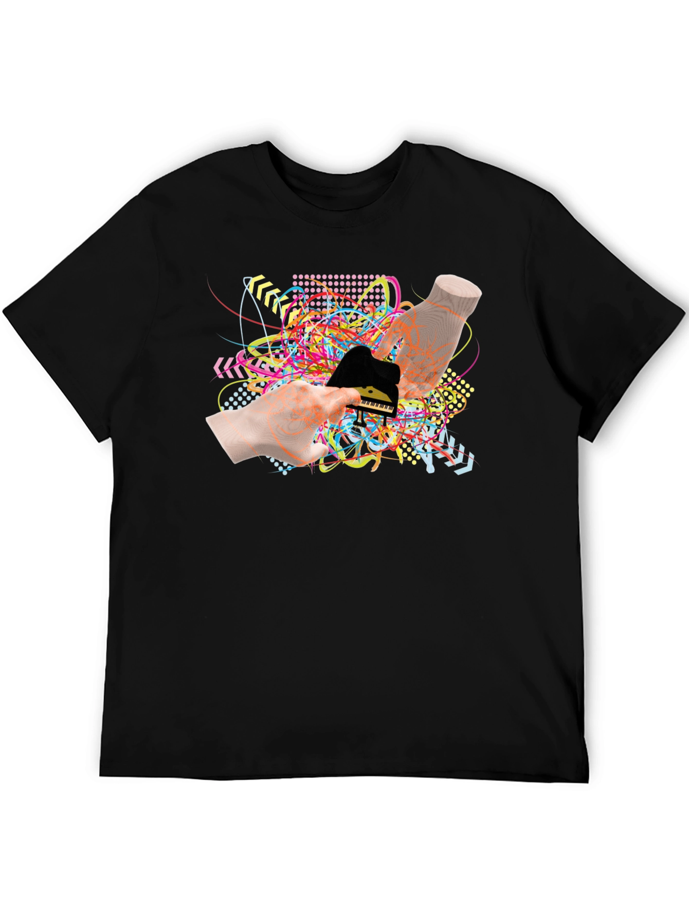 Abstract Piano Graphic Black T-Shirt