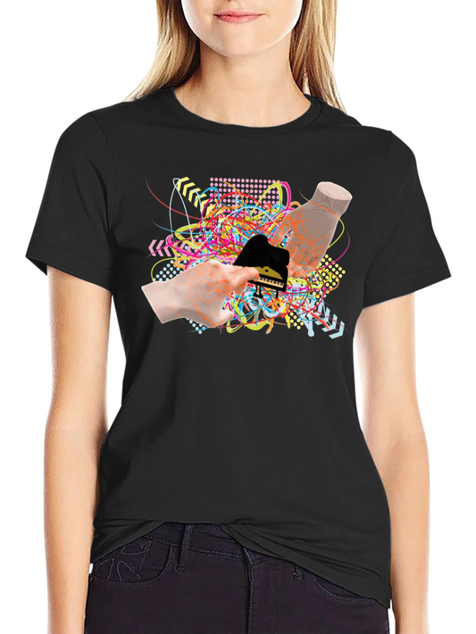 Abstract Piano Graphic Black T-Shirt