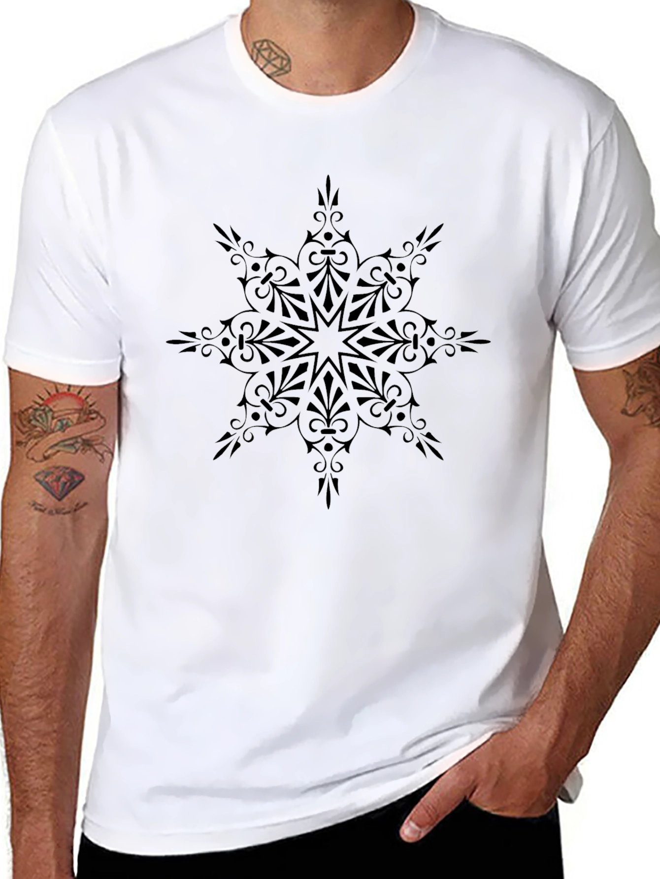Elegant Black Floral Mandala Graphic Tee