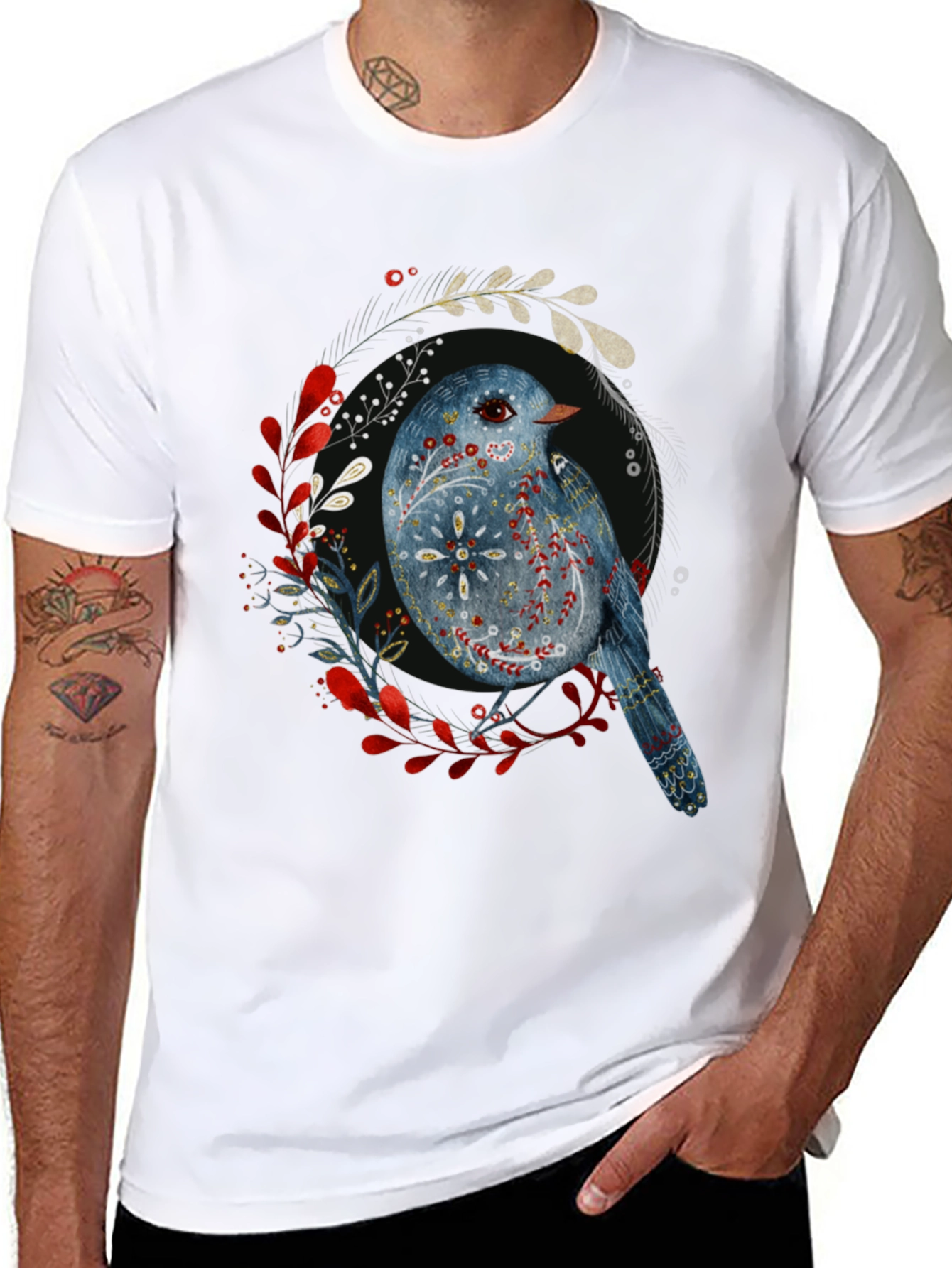 Artistic Bird Graphic T-Shirt