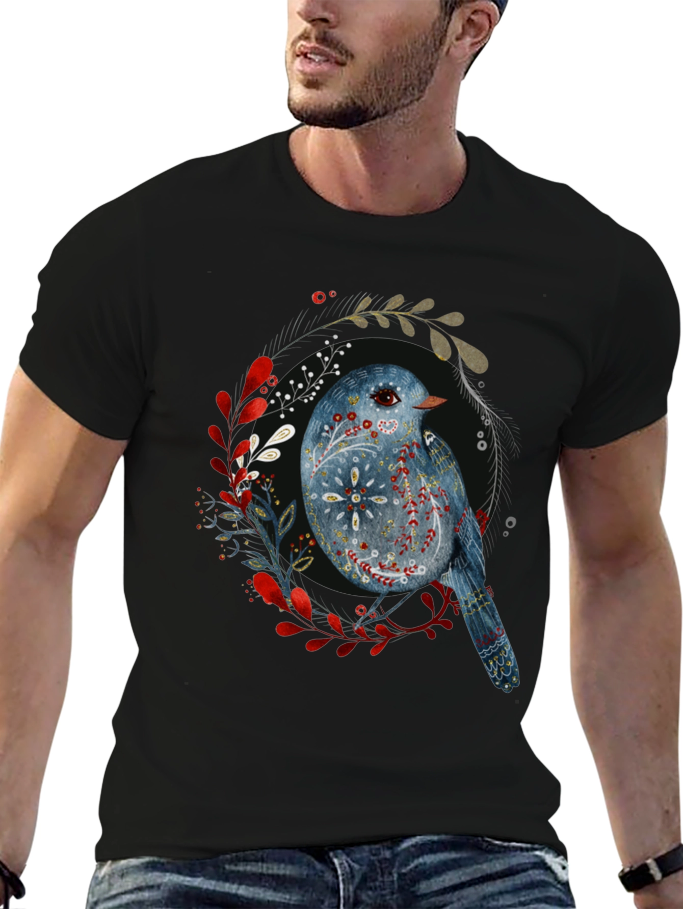 Artistic Bird Graphic T-Shirt