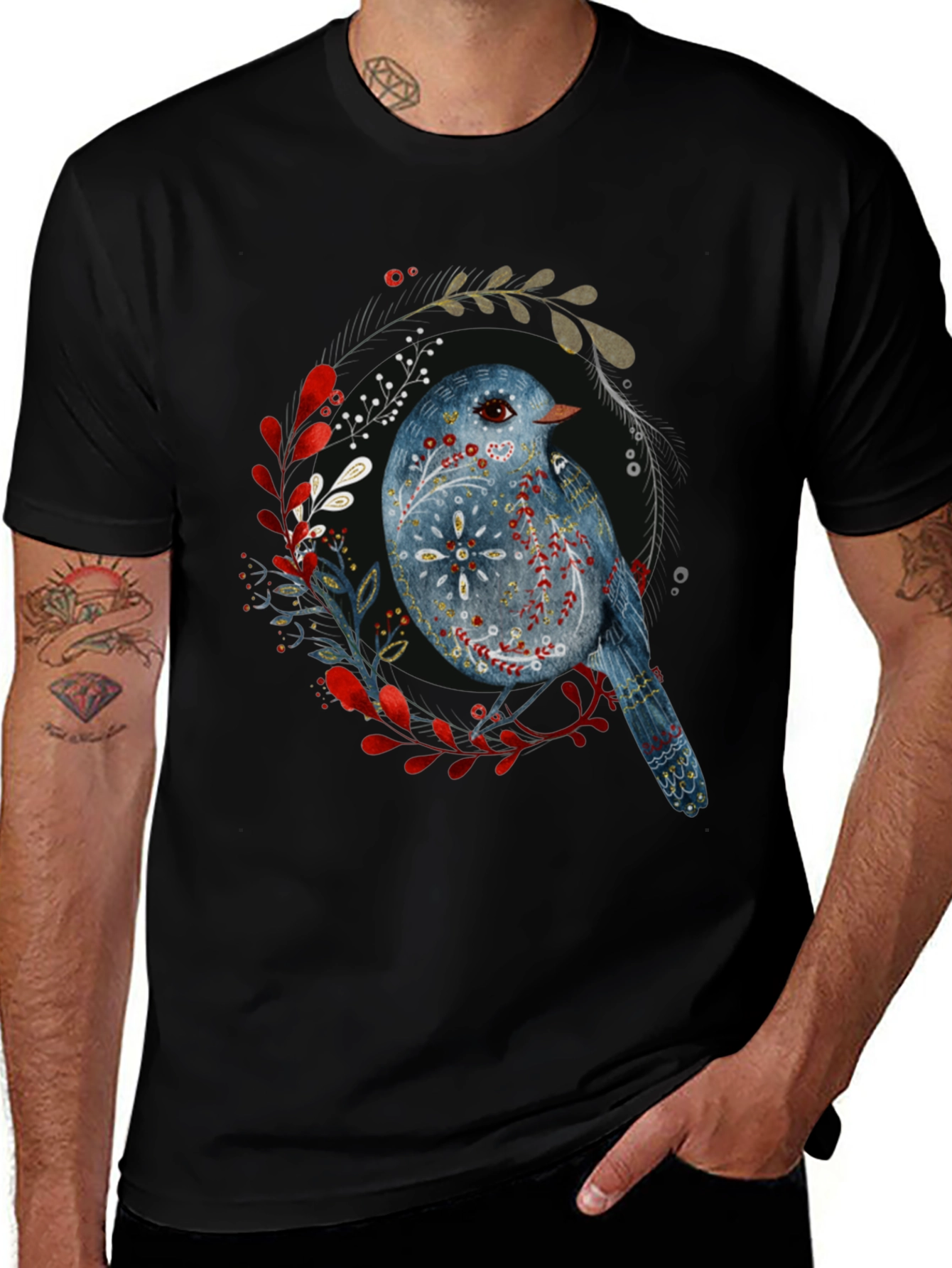 Artistic Bird Graphic T-Shirt