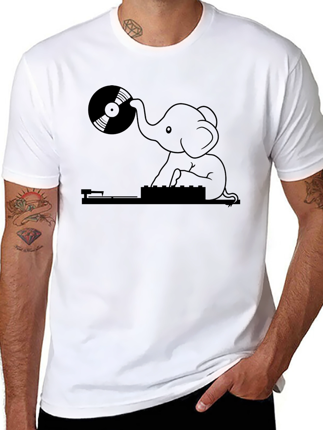 DJ Elephant Graphic Tee - Black Casual T-Shirt