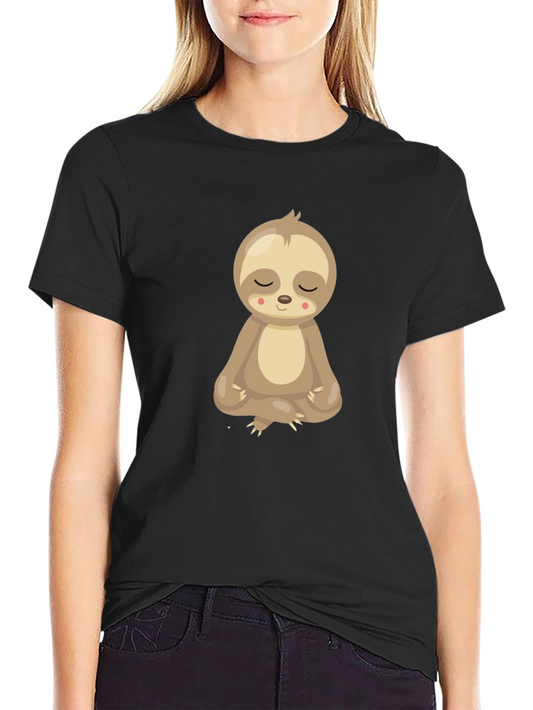 Meditating Sloth Graphic Tee - Relaxed Fit Black T-Shirt