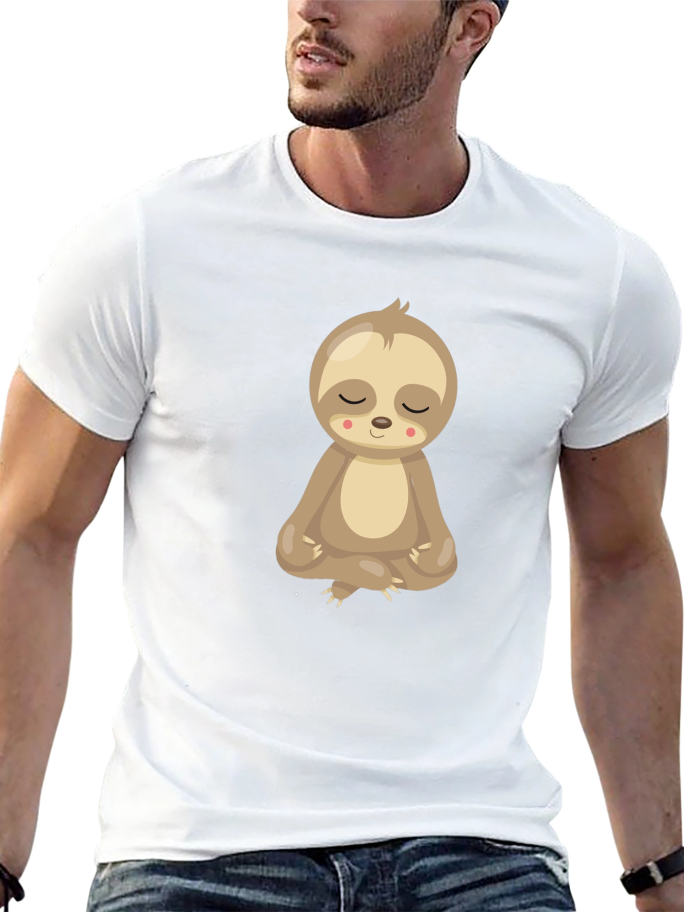 Meditating Sloth Graphic Tee - Relaxed Fit Black T-Shirt