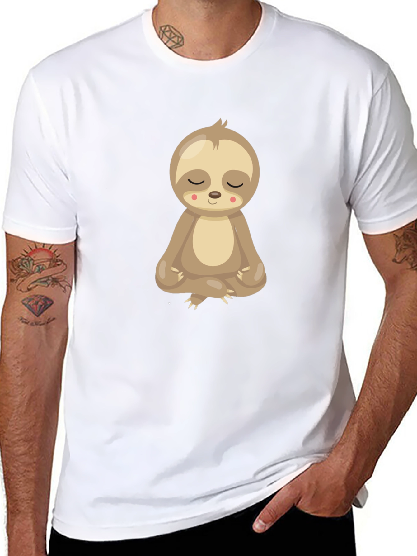Meditating Sloth Graphic Tee - Relaxed Fit Black T-Shirt