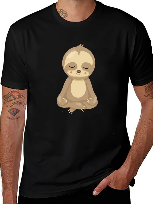 Meditating Sloth Graphic Tee - Relaxed Fit Black T-Shirt