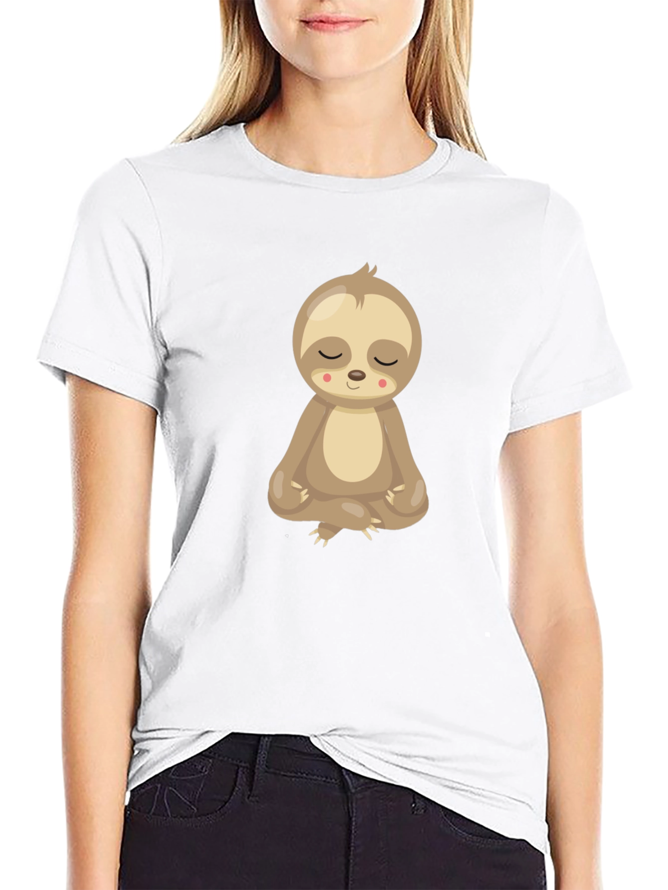 Meditating Sloth Graphic Tee - Relaxed Fit Black T-Shirt