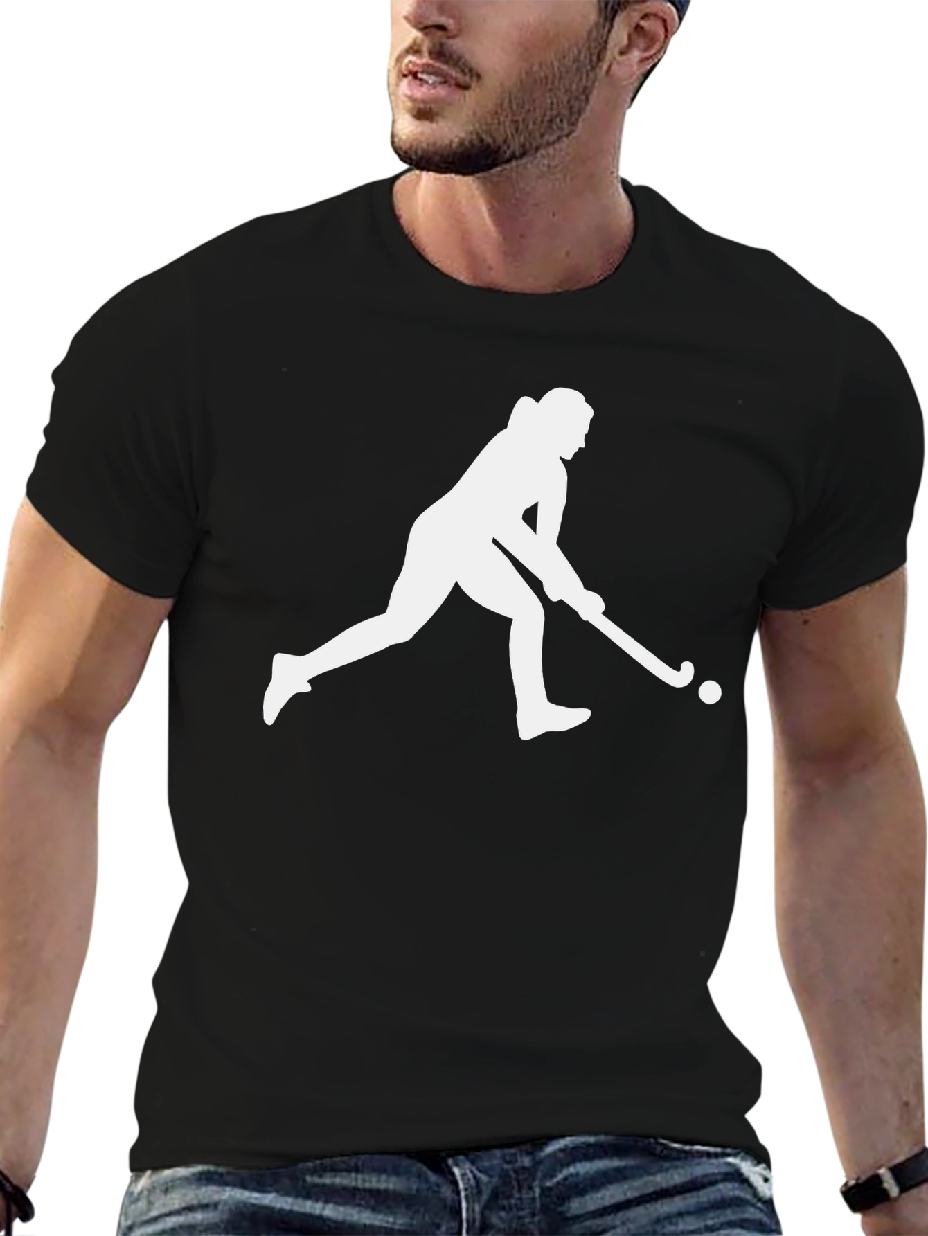 Hockey Player Silhouette Graphic Tee - Black