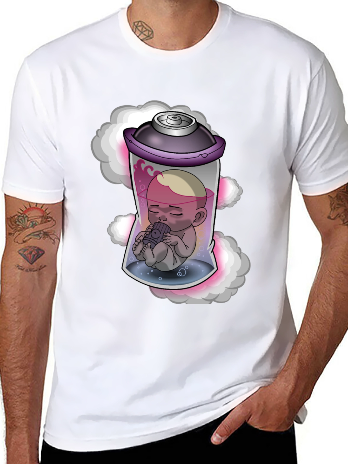 Unique Graphic Tee: Baby in Spray Can