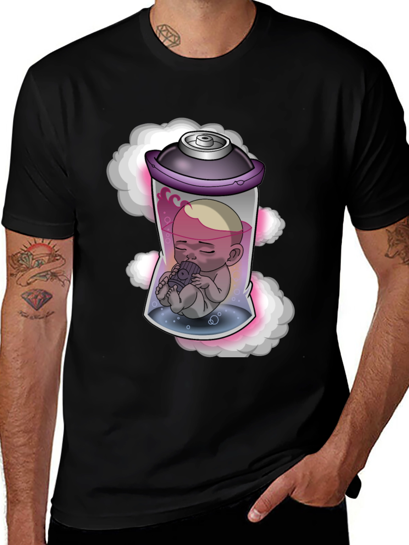 Unique Graphic Tee: Baby in Spray Can