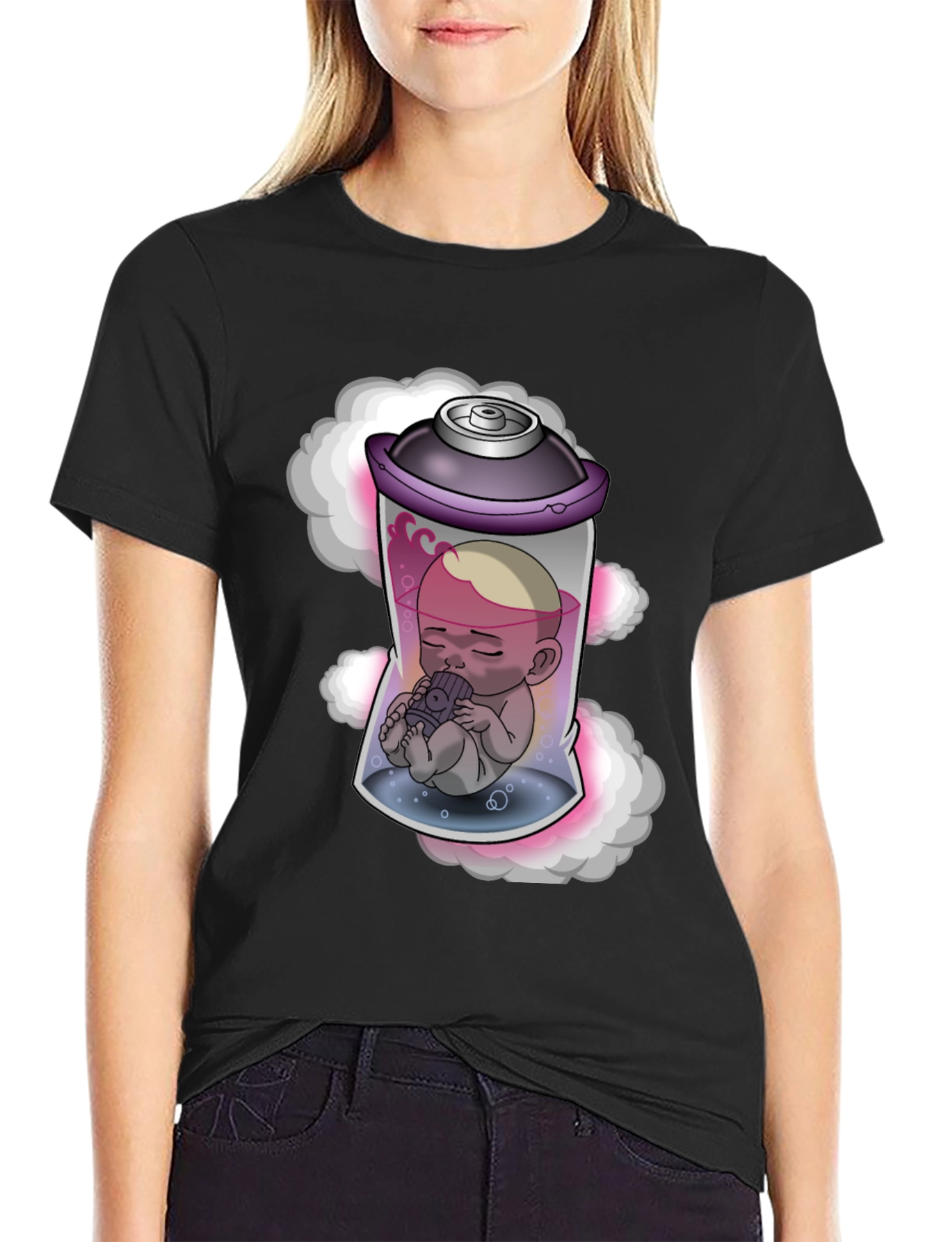 Unique Graphic Tee: Baby in Spray Can