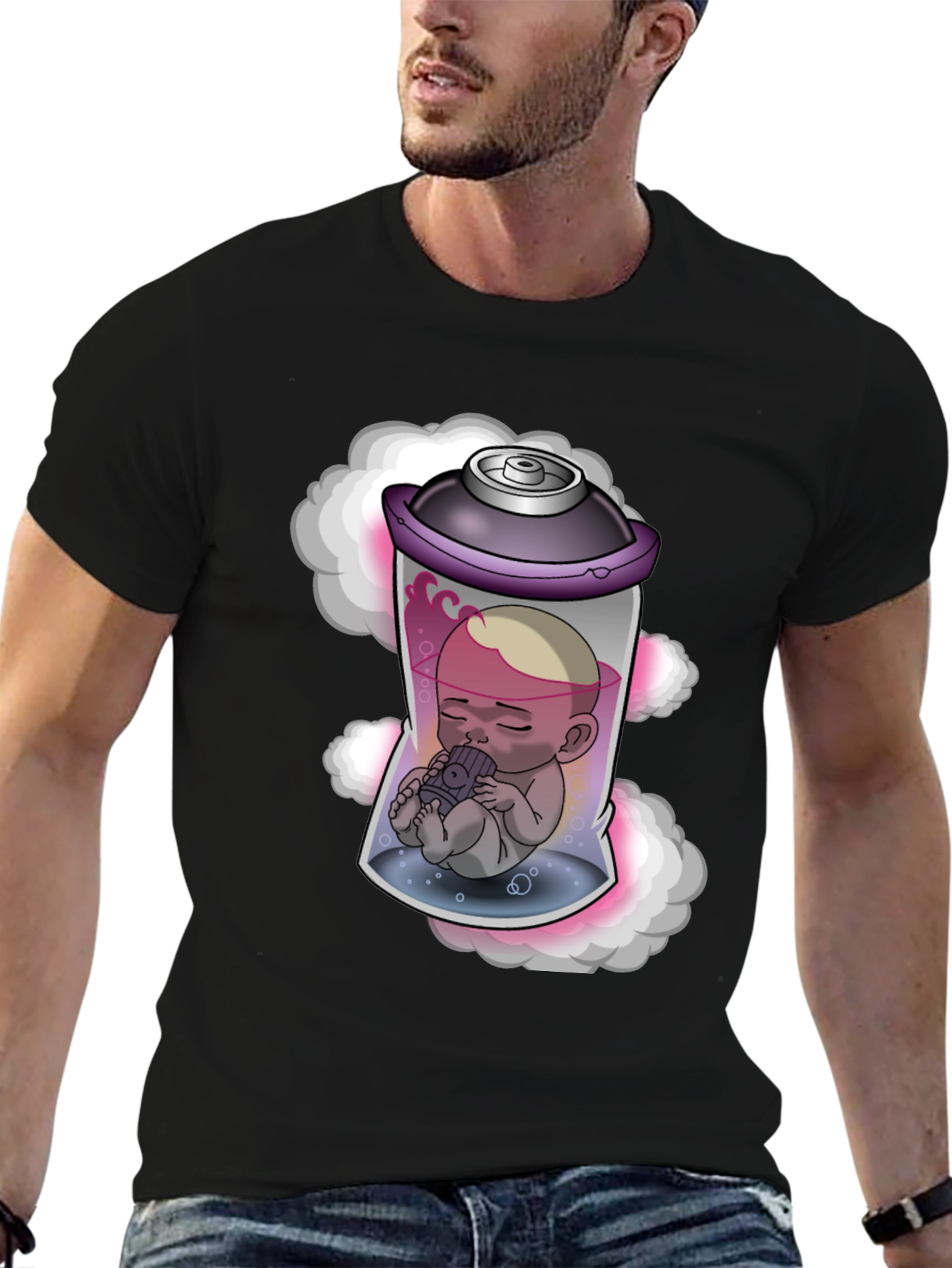 Unique Graphic Tee: Baby in Spray Can