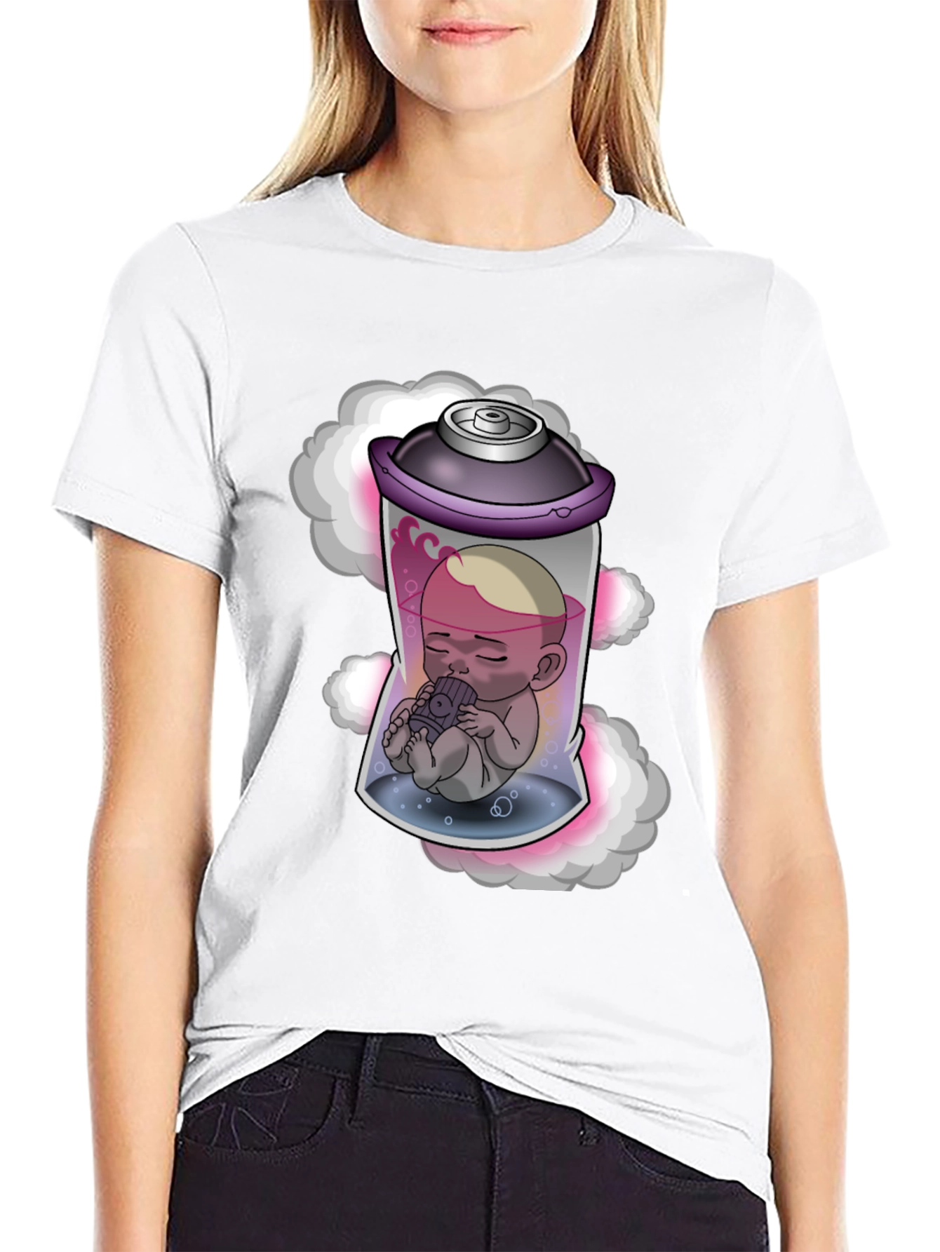 Unique Graphic Tee: Baby in Spray Can
