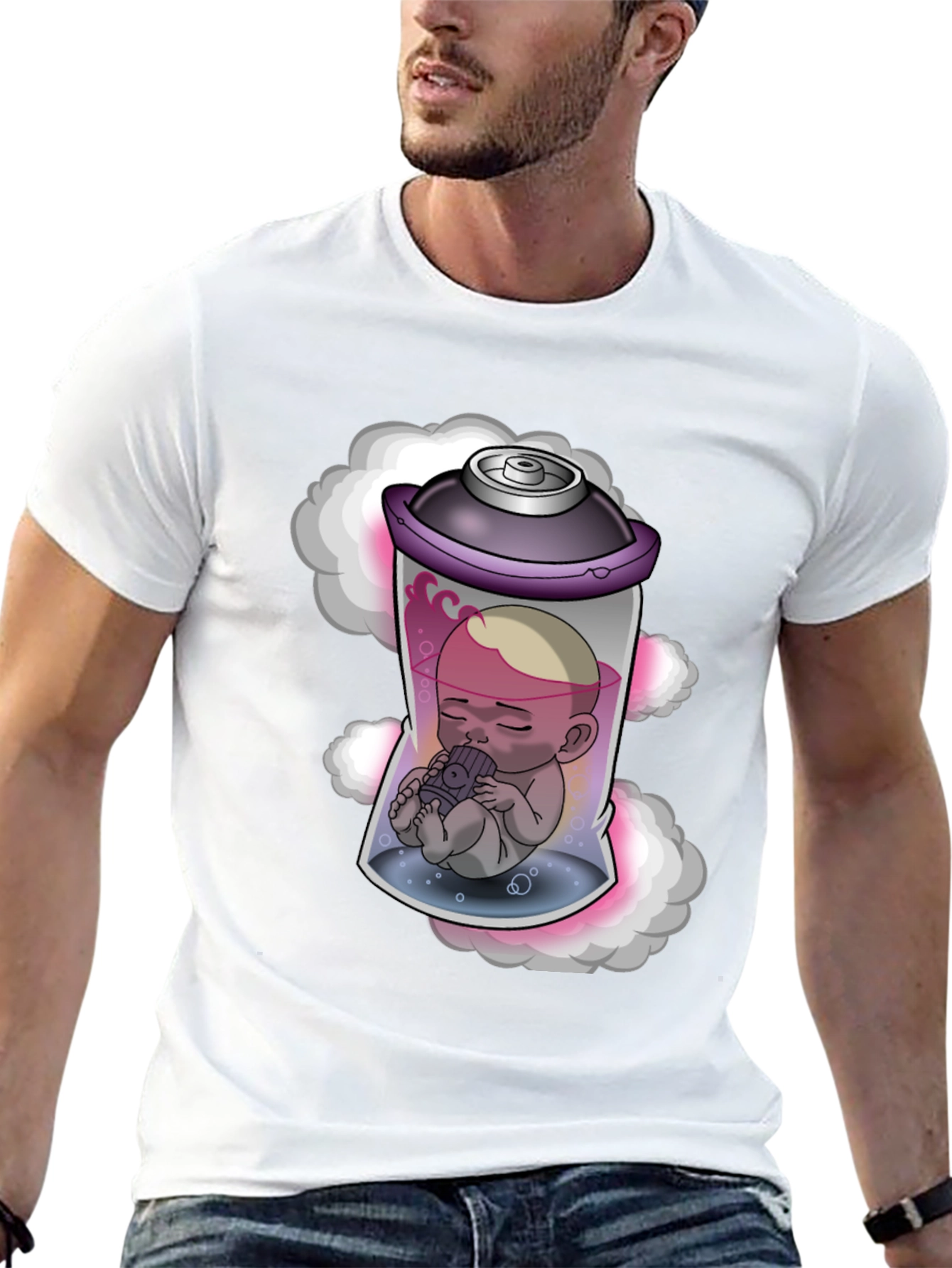 Unique Graphic Tee: Baby in Spray Can