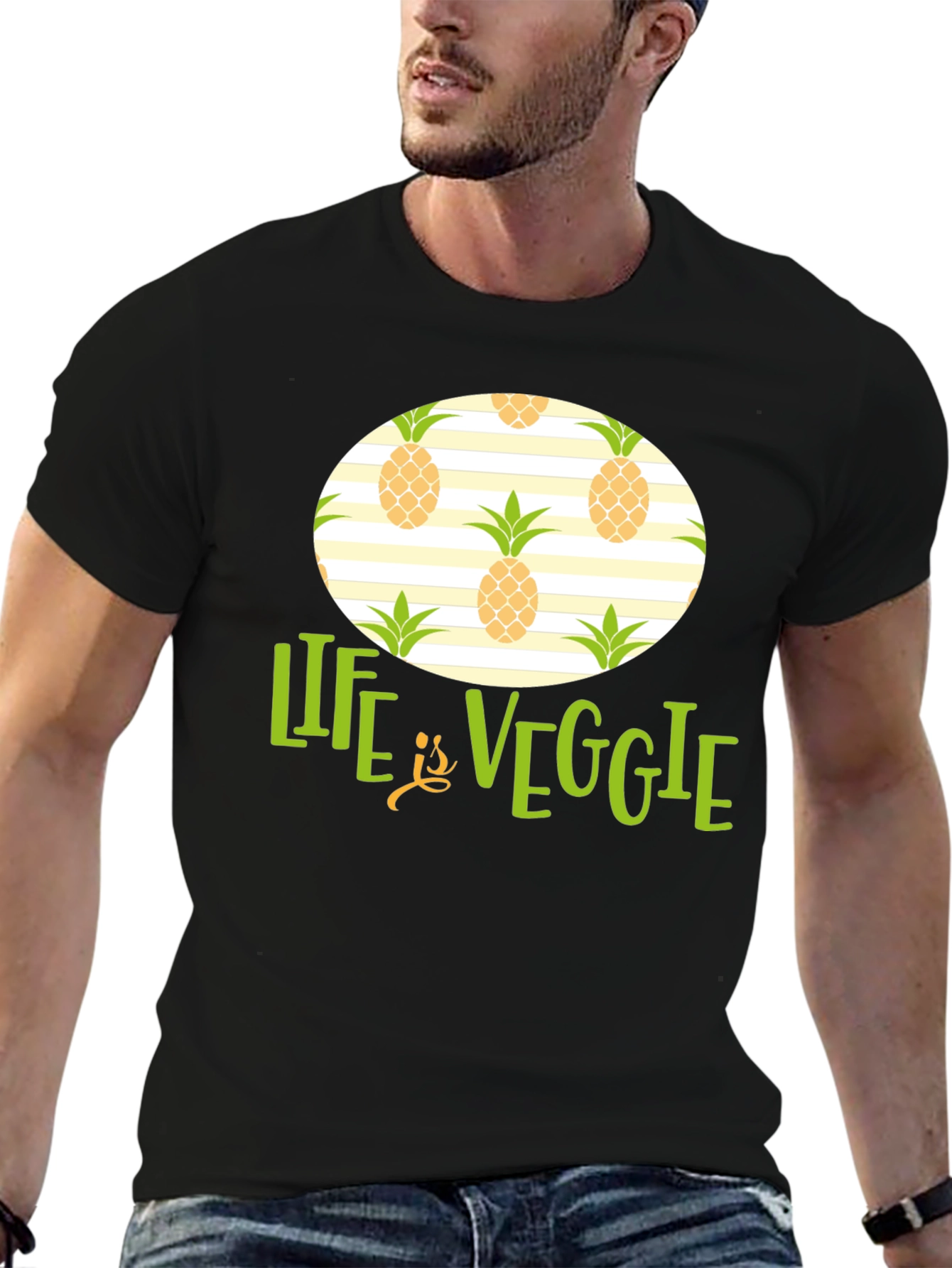 Life is Veggie Pineapple Pattern T-Shirt