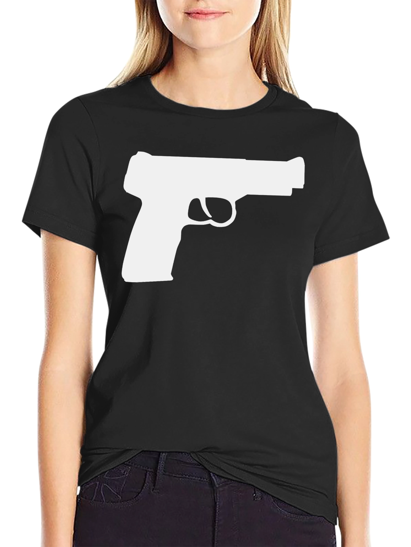 Gun Graphic Tee - Stylish Black Cotton T-Shirt