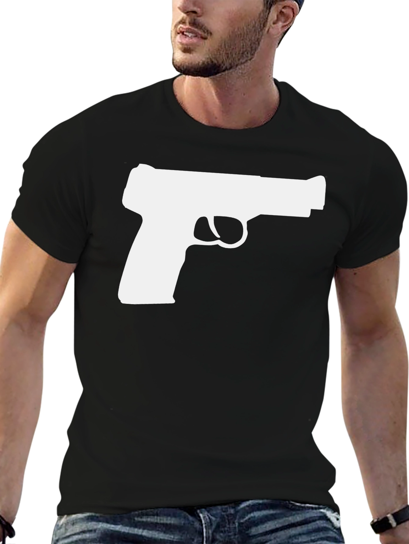 Gun Graphic Tee - Stylish Black Cotton T-Shirt