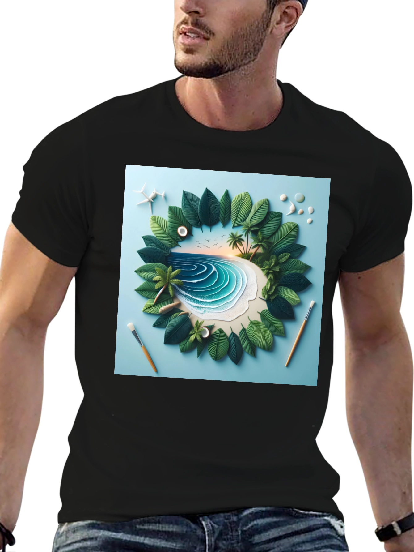 Tropical Island Tee - Artistic Beach Scene