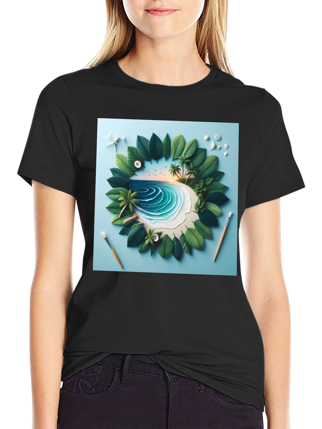Tropical Island Tee - Artistic Beach Scene