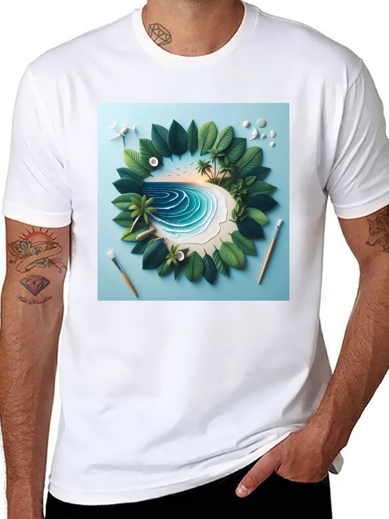 Tropical Island Tee - Artistic Beach Scene