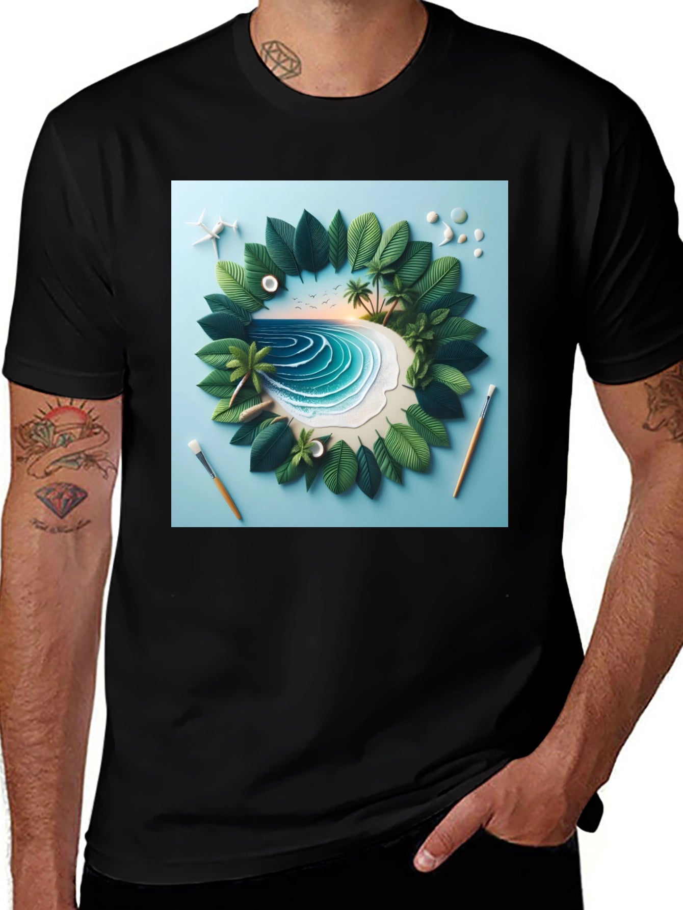 Tropical Island Tee - Artistic Beach Scene