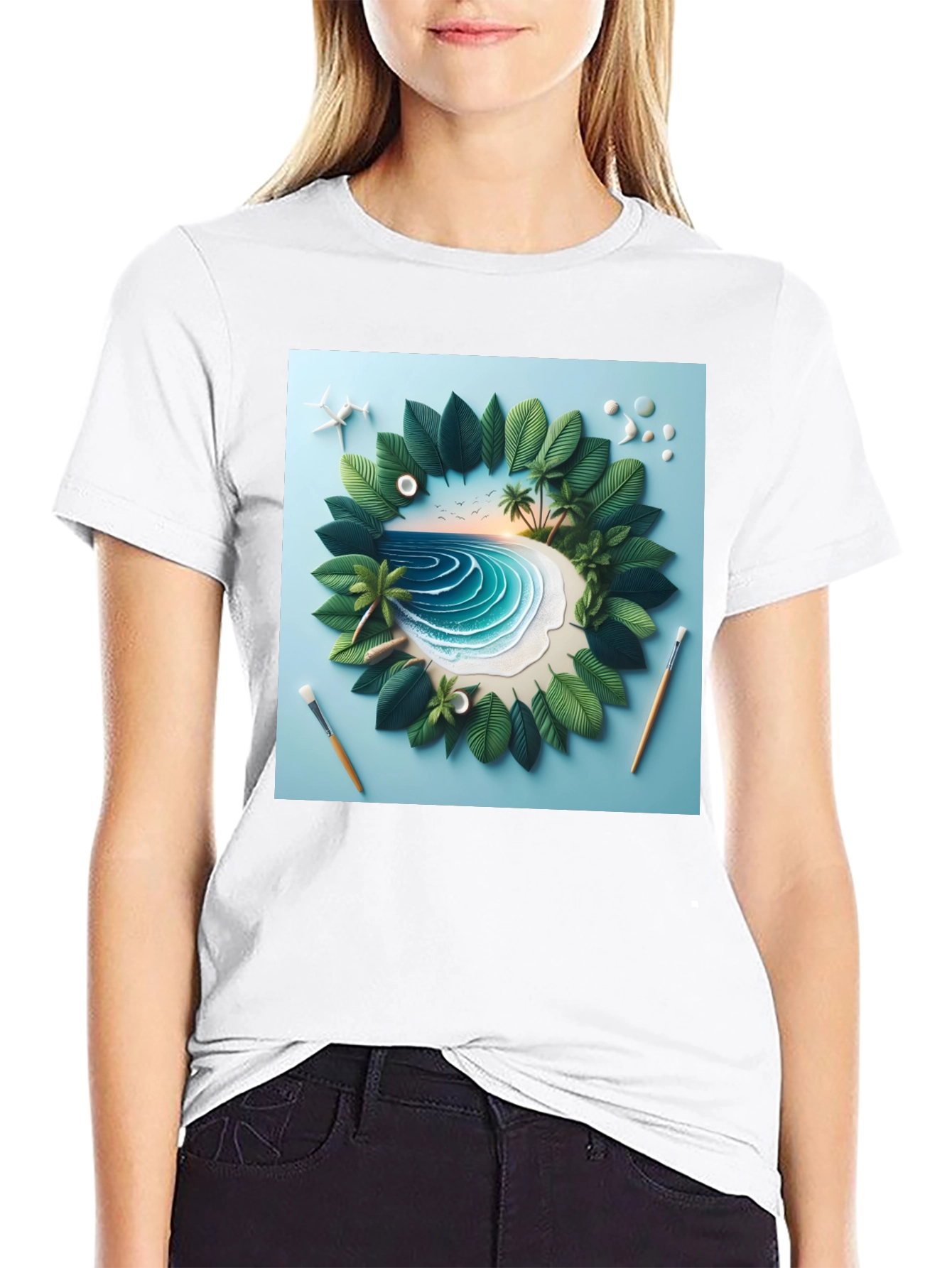 Tropical Island Tee - Artistic Beach Scene