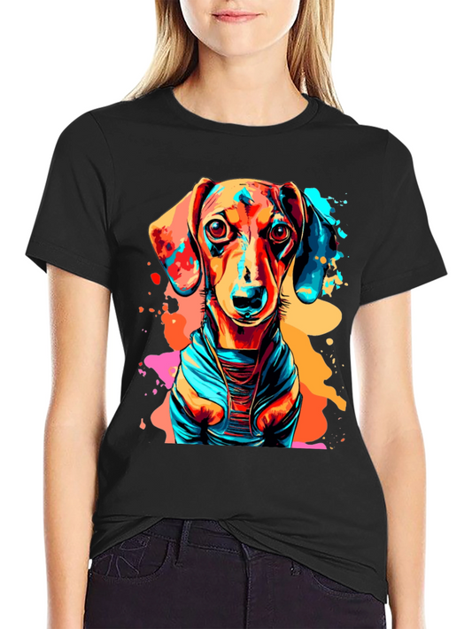 Vibrant Dachshund Graphic Tee - Unisex Black T-Shirt