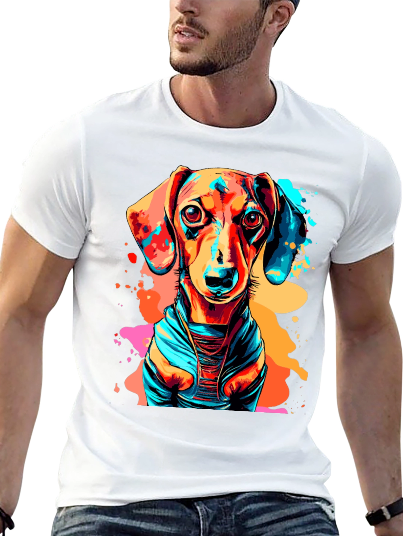Vibrant Dachshund Graphic Tee - Unisex Black T-Shirt