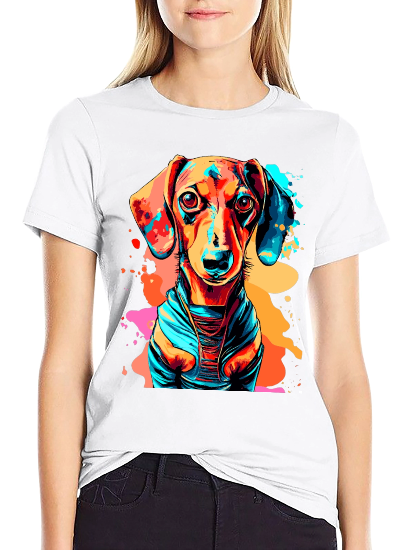 Vibrant Dachshund Graphic Tee - Unisex Black T-Shirt