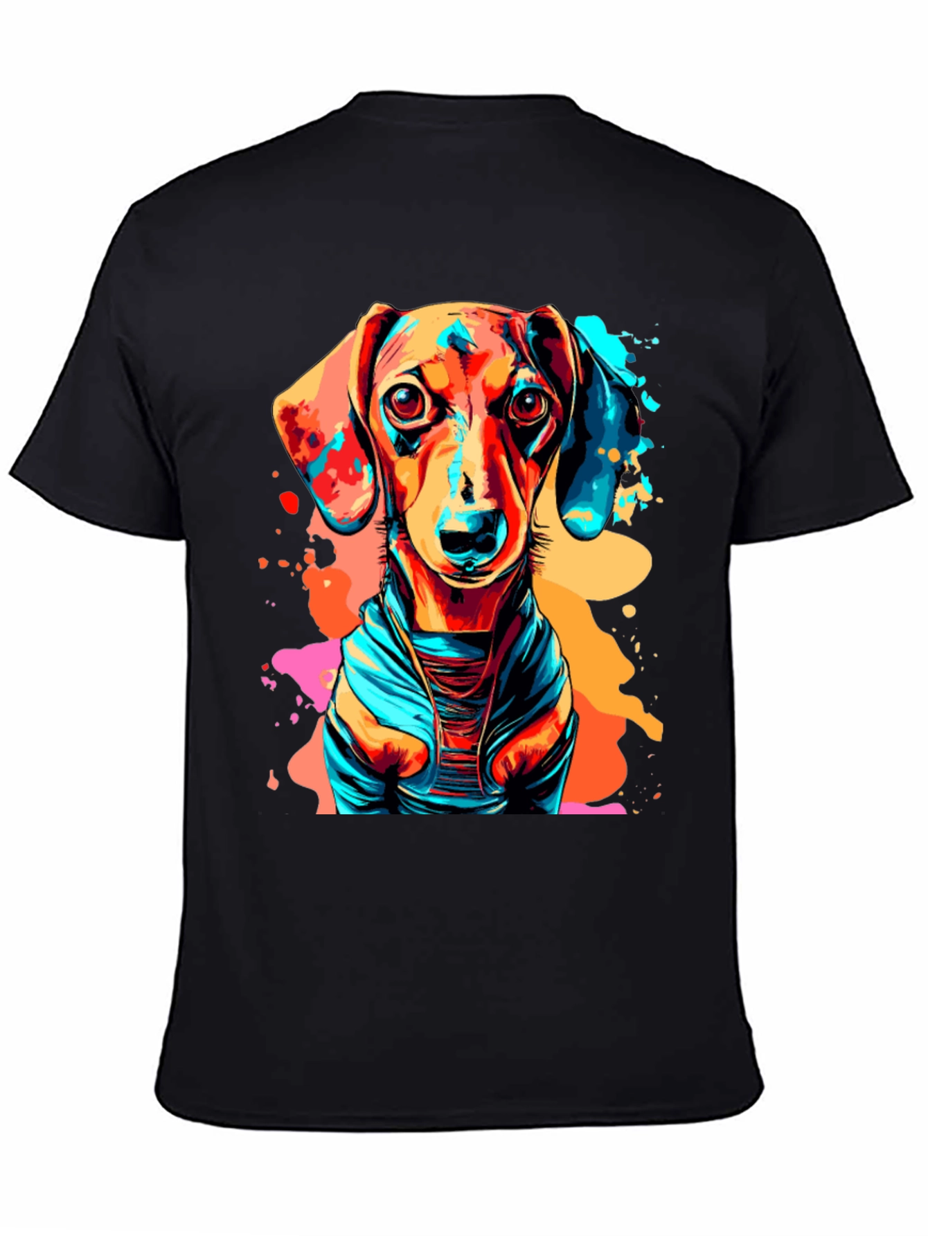 Vibrant Dachshund Graphic Tee - Unisex Black T-Shirt