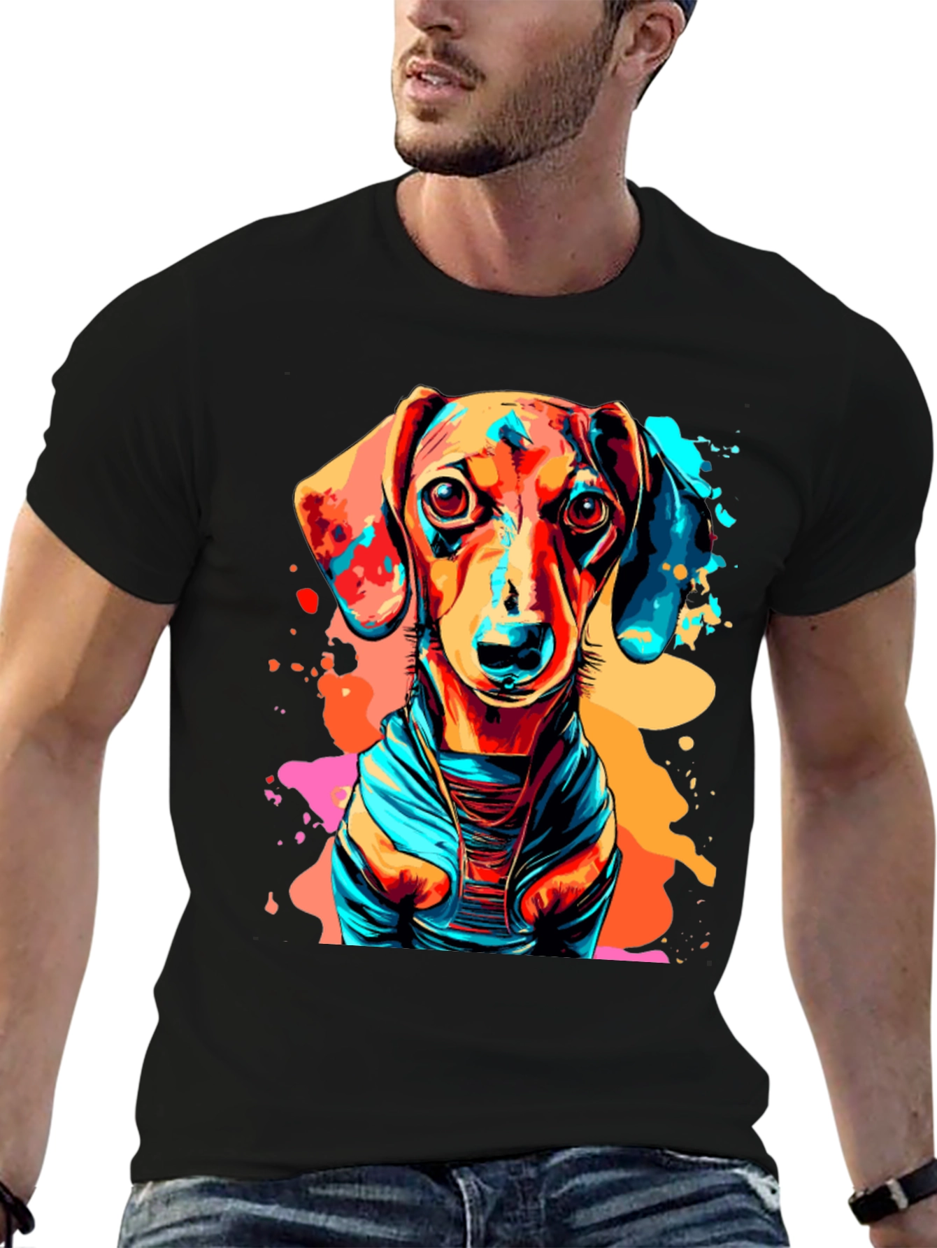 Vibrant Dachshund Graphic Tee - Unisex Black T-Shirt
