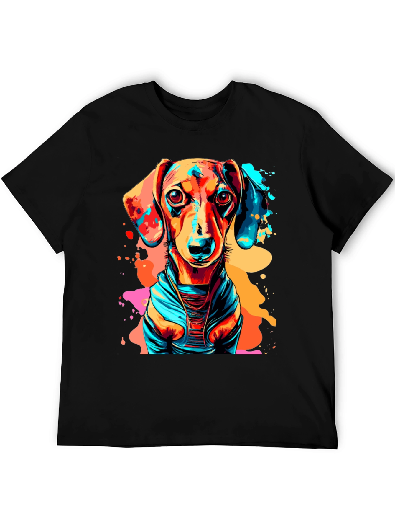Vibrant Dachshund Graphic Tee - Unisex Black T-Shirt